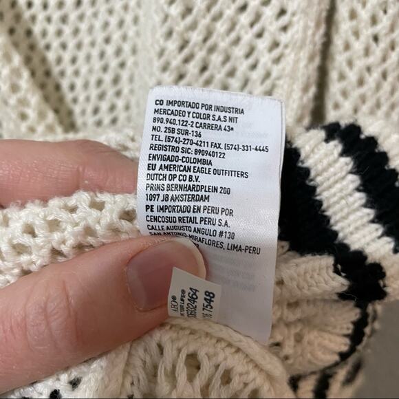 American Eagle Cream & Black Open Knit Long Dark Academia Cardigan Sweater S - Picture 11 of 11